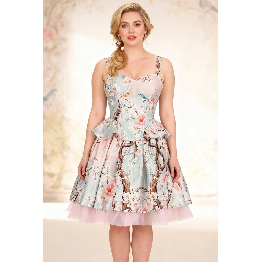 Attitude Corsets - Deandrea Pastel Garden Corset Coord set - Blue/Pink